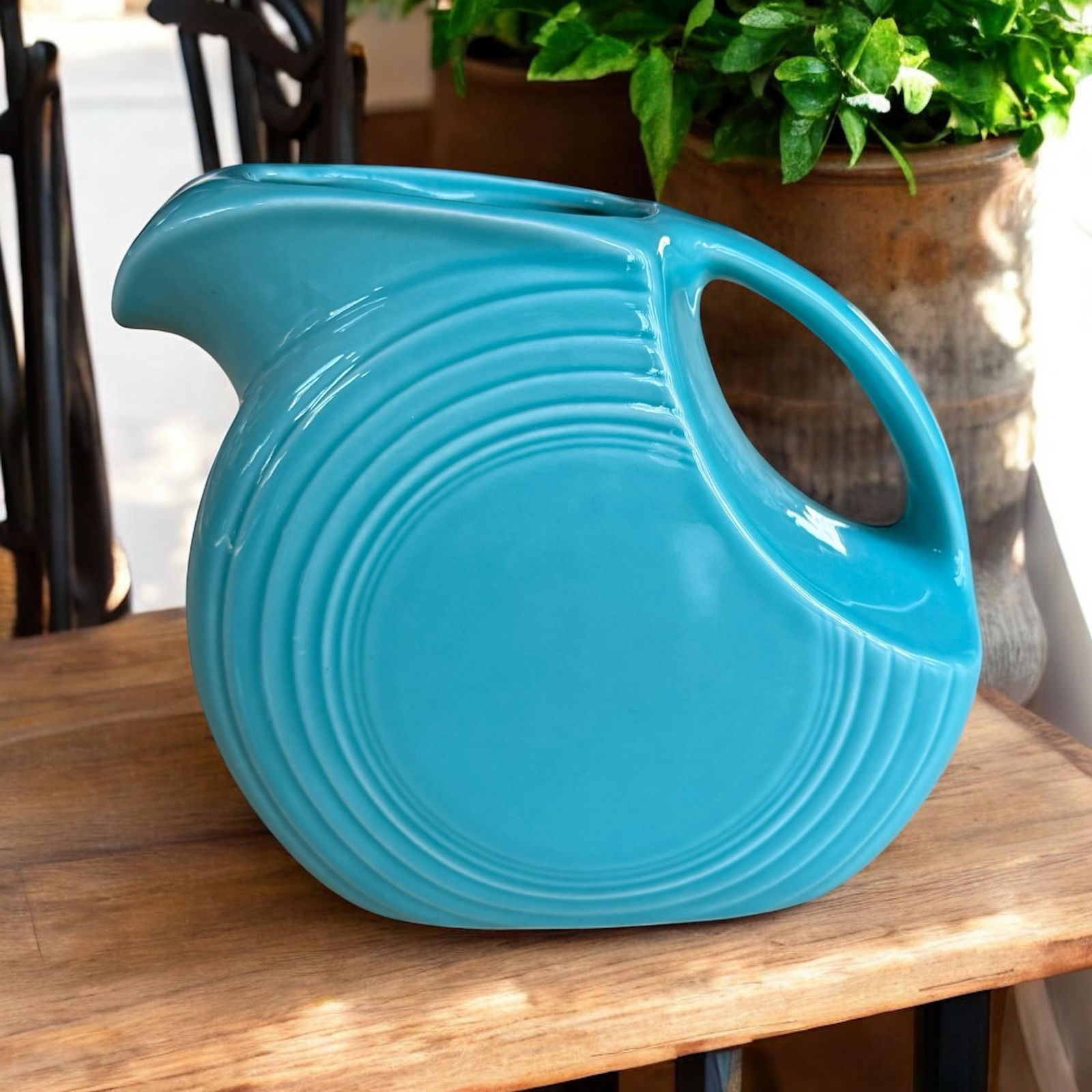 Vintage Fiestaware Turquoise Large Disc Water Pitcher - 2