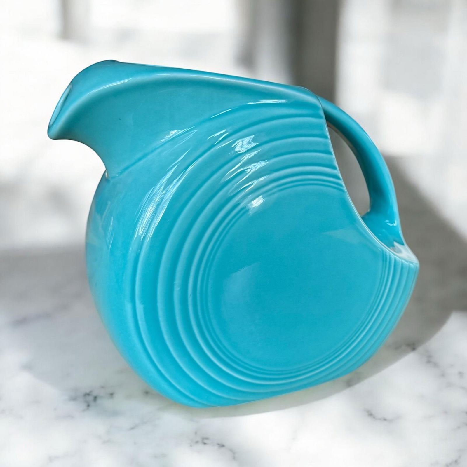 Vintage Fiestaware Turquoise Large Disc Water Pitcher - 4