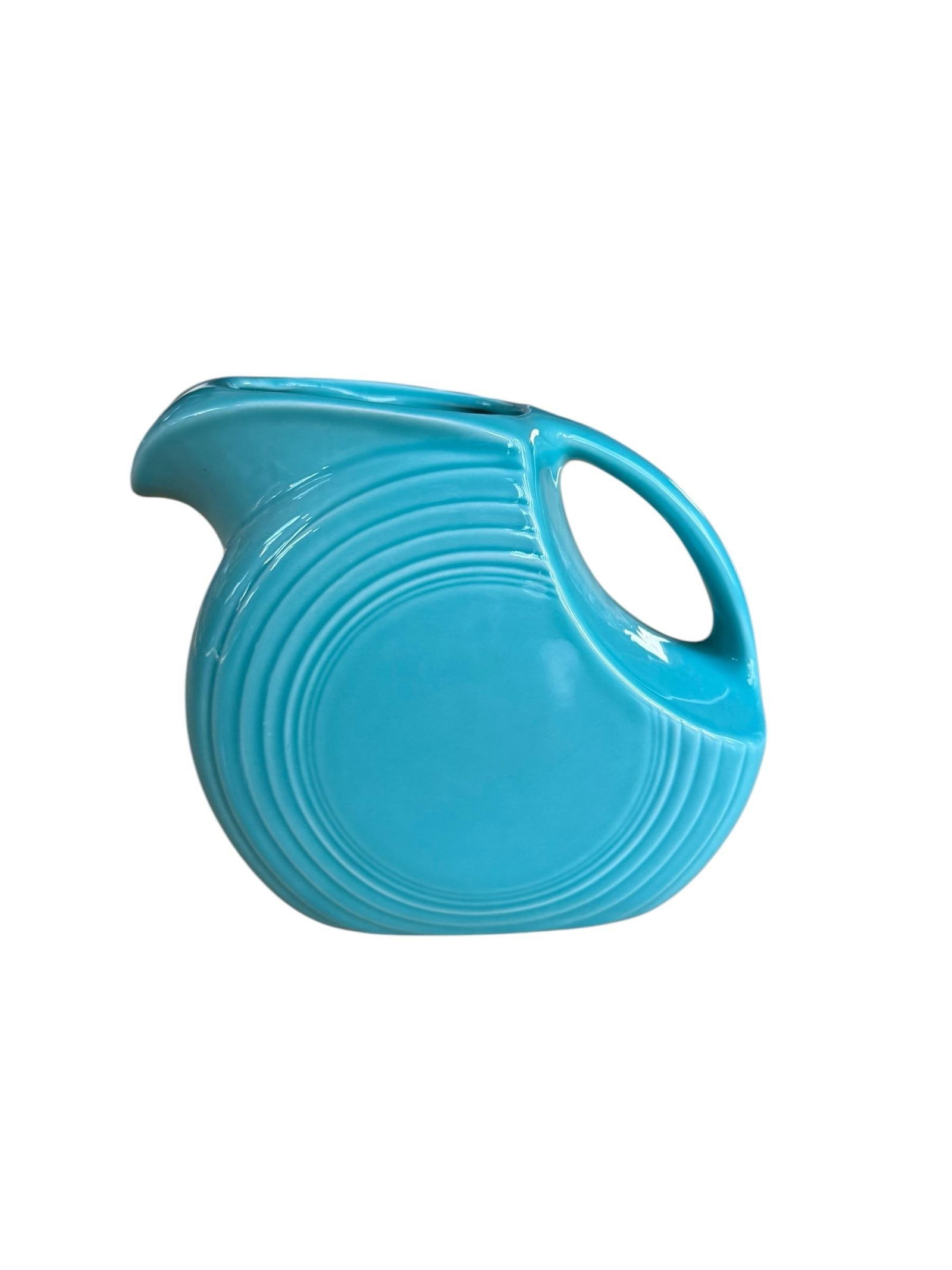 Vintage Fiestaware Turquoise Large Disc Water Pitcher - 7