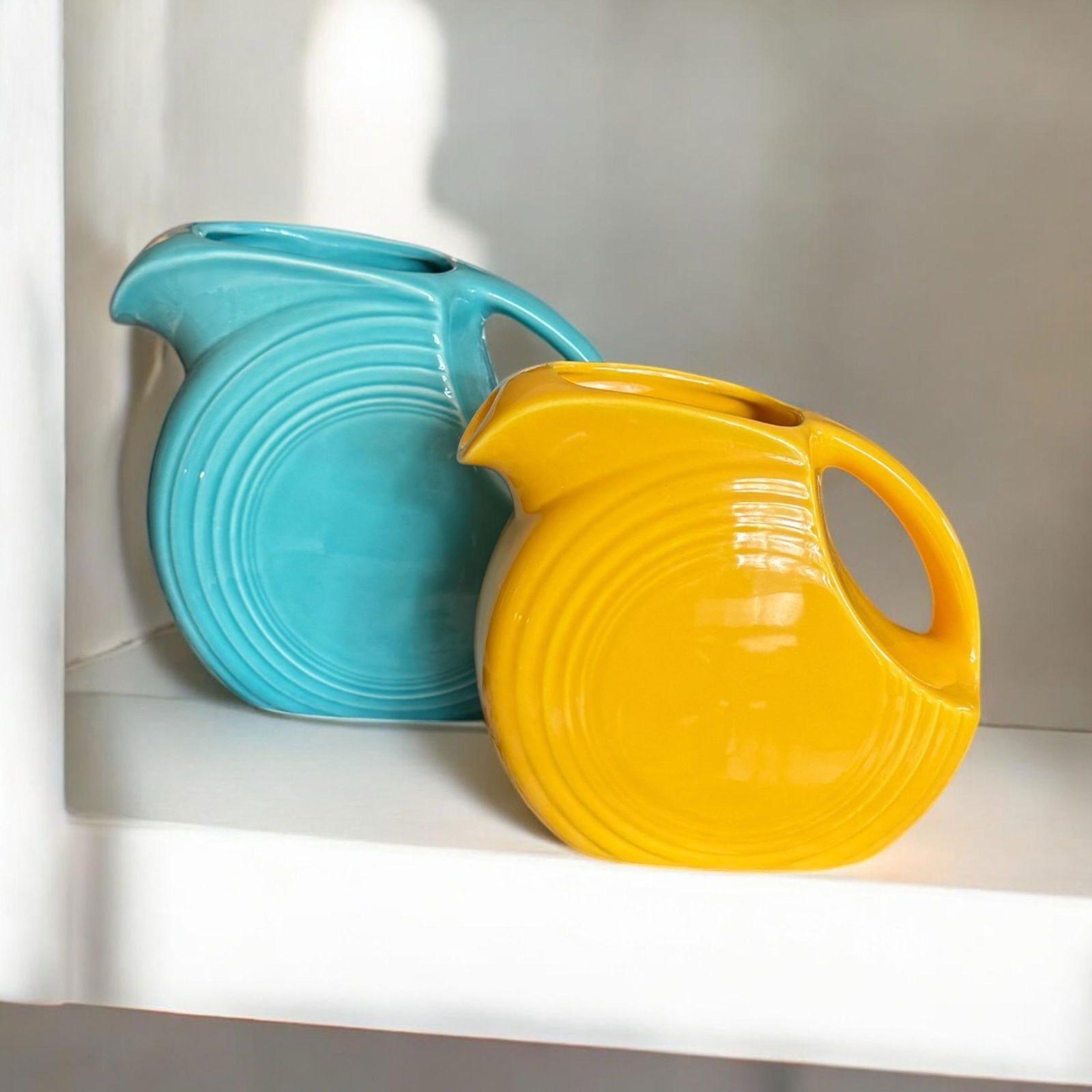 Vintage Fiestaware Turquoise Large Disc Water Pitcher - 8