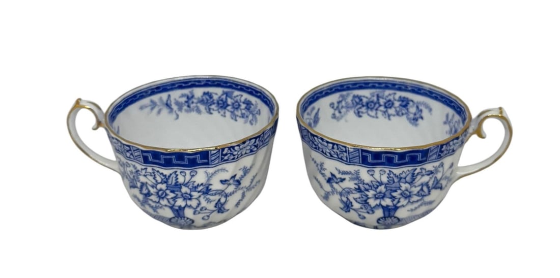 1960s Blue Rhapsody Gladstone Blue Floral Pattern England Bone China Tea Cups- Set of 2 - 2