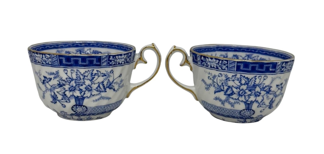 1960s Blue Rhapsody Gladstone Blue Floral Pattern England Bone China Tea Cups- Set of 2 - 4