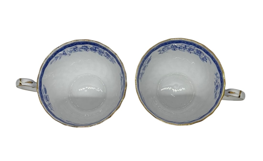 1960s Blue Rhapsody Gladstone Blue Floral Pattern England Bone China Tea Cups- Set of 2 - 6