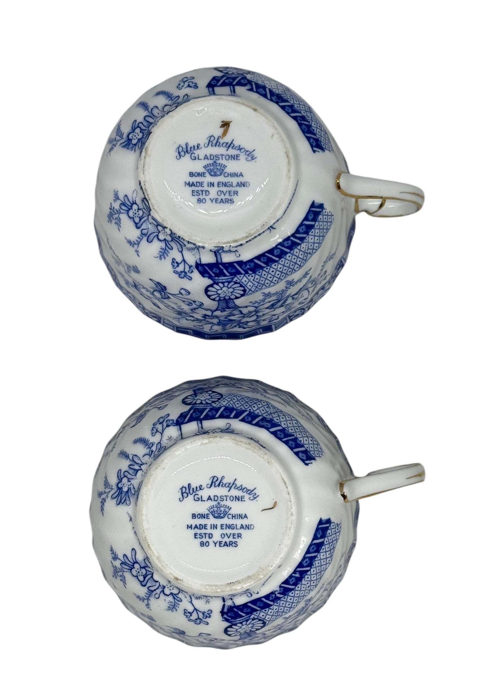 1960s Blue Rhapsody Gladstone Blue Floral Pattern England Bone China Tea Cups- Set of 2 - 7