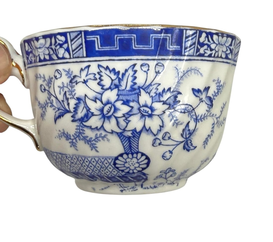 1960s Blue Rhapsody Gladstone Blue Floral Pattern England Bone China Tea Cups- Set of 2 - 8