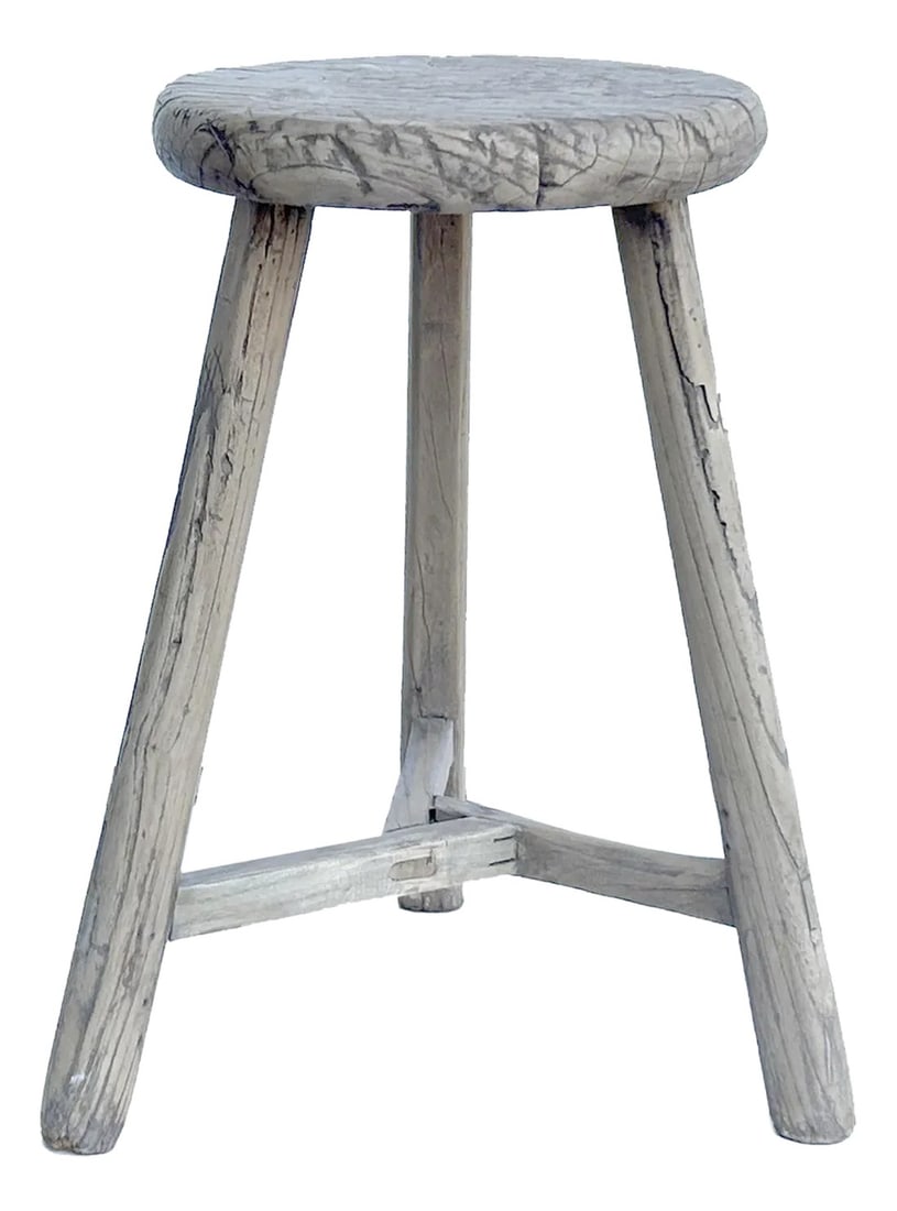 Rustic Raw Rough Wood Grain Round Top Tri-Legs Stool Side Table (1 of 5)
