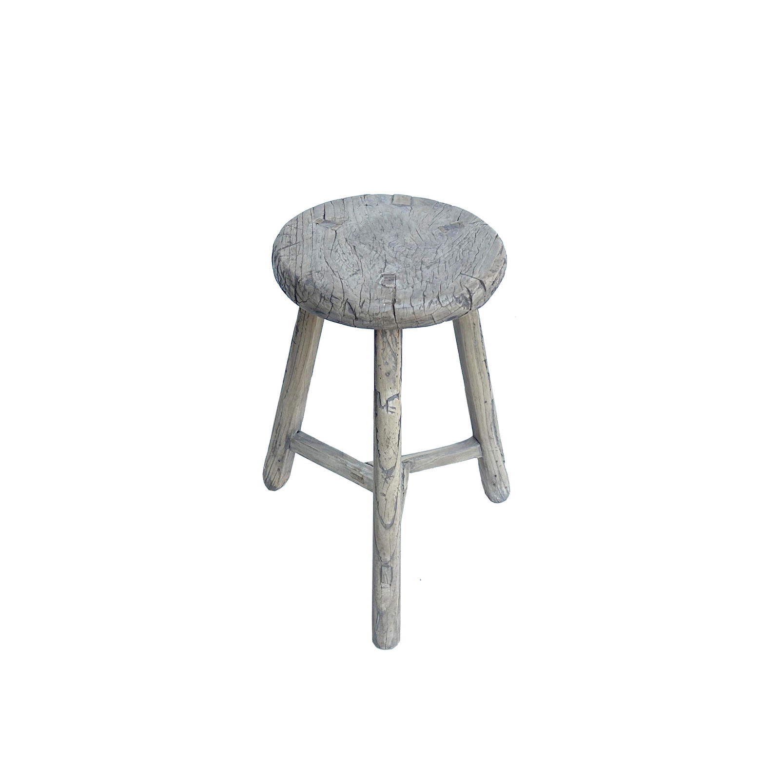 Rustic Raw Rough Wood Grain Round Top Tri-Legs Stool Side Table - 2