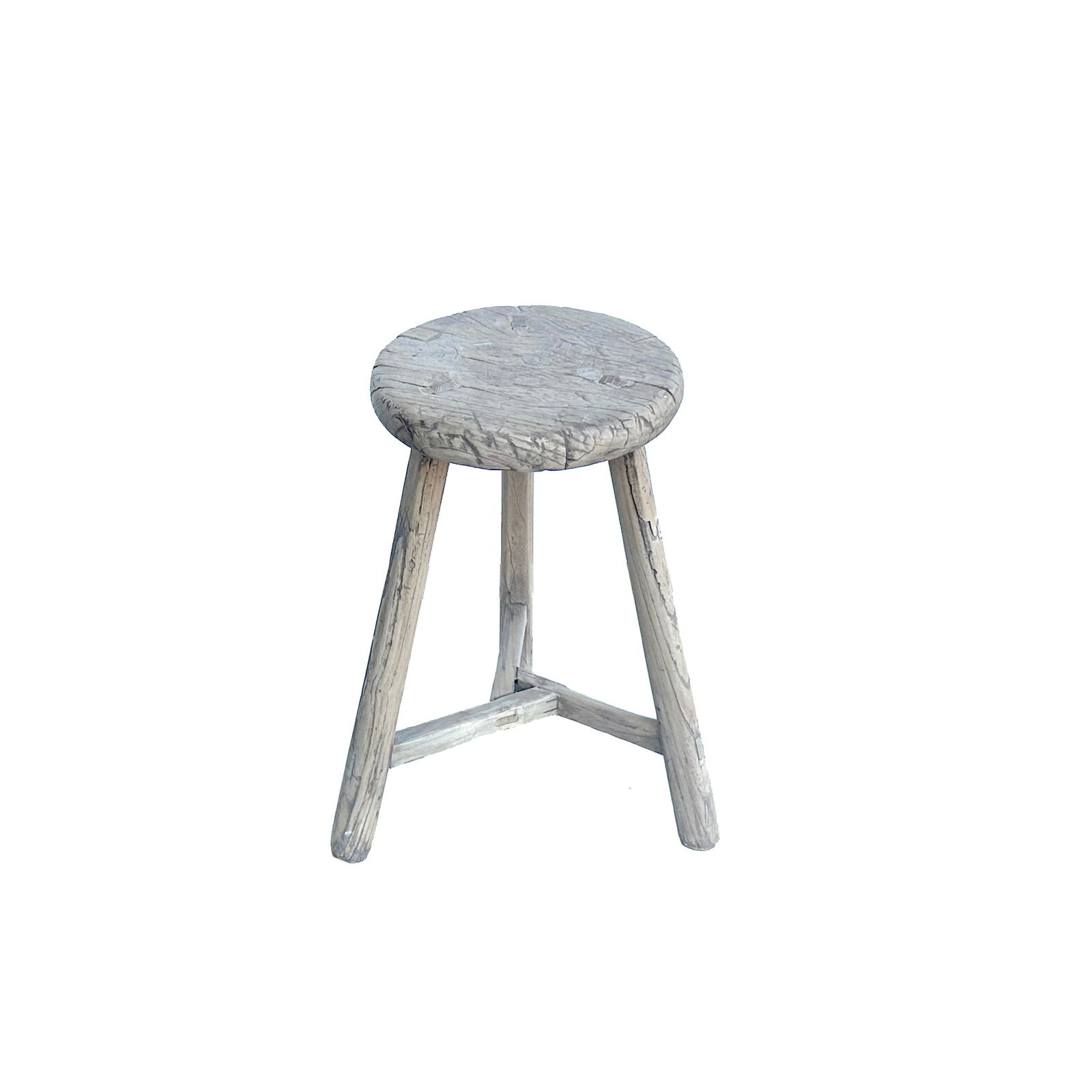 Rustic Raw Rough Wood Grain Round Top Tri-Legs Stool Side Table - 3