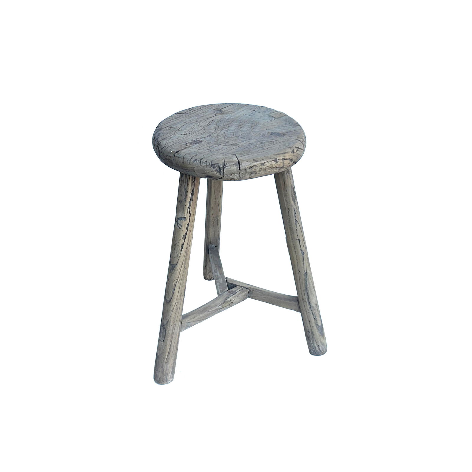 Rustic Raw Rough Wood Grain Round Top Tri-Legs Stool Side Table - 4