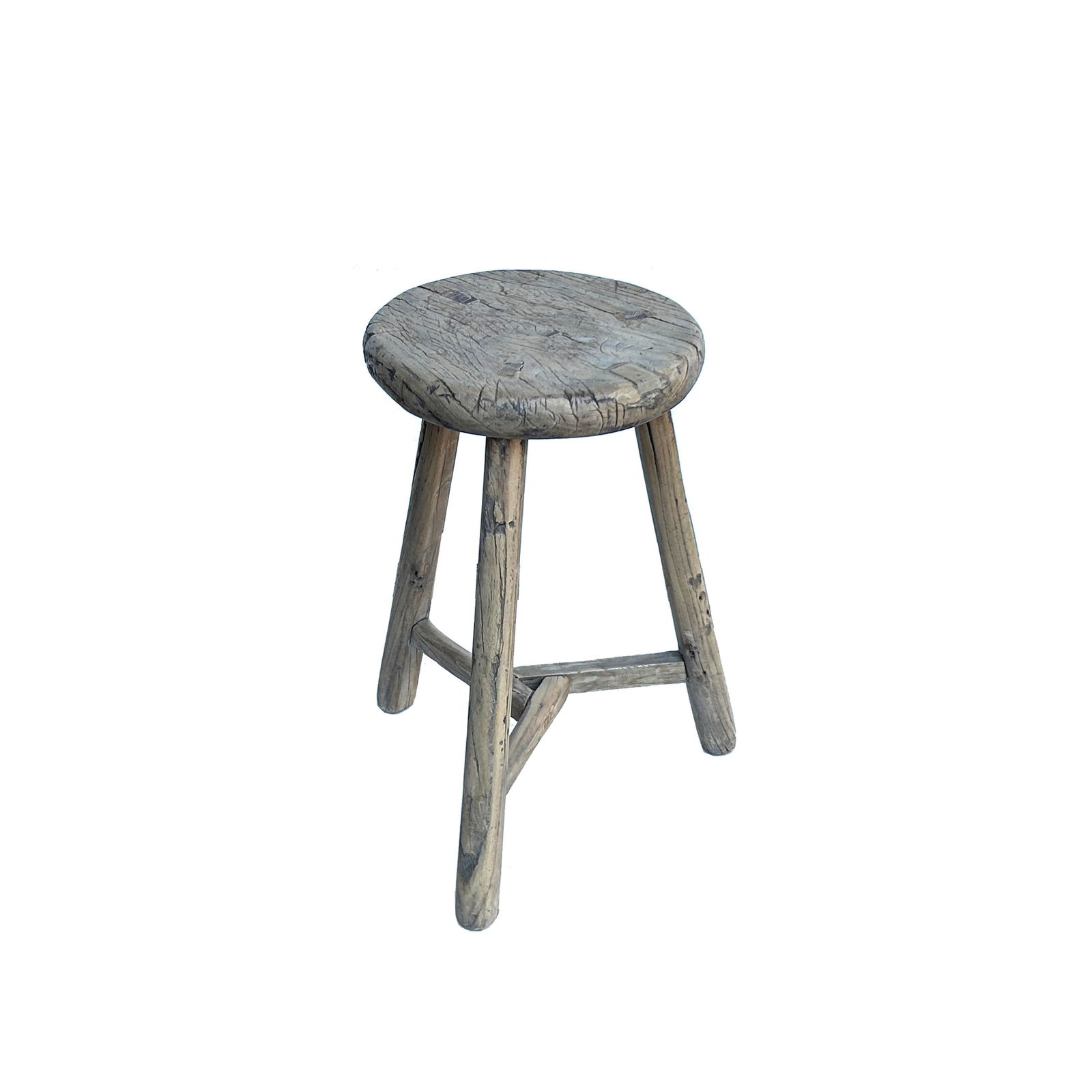 Rustic Raw Rough Wood Grain Round Top Tri-Legs Stool Side Table - 5