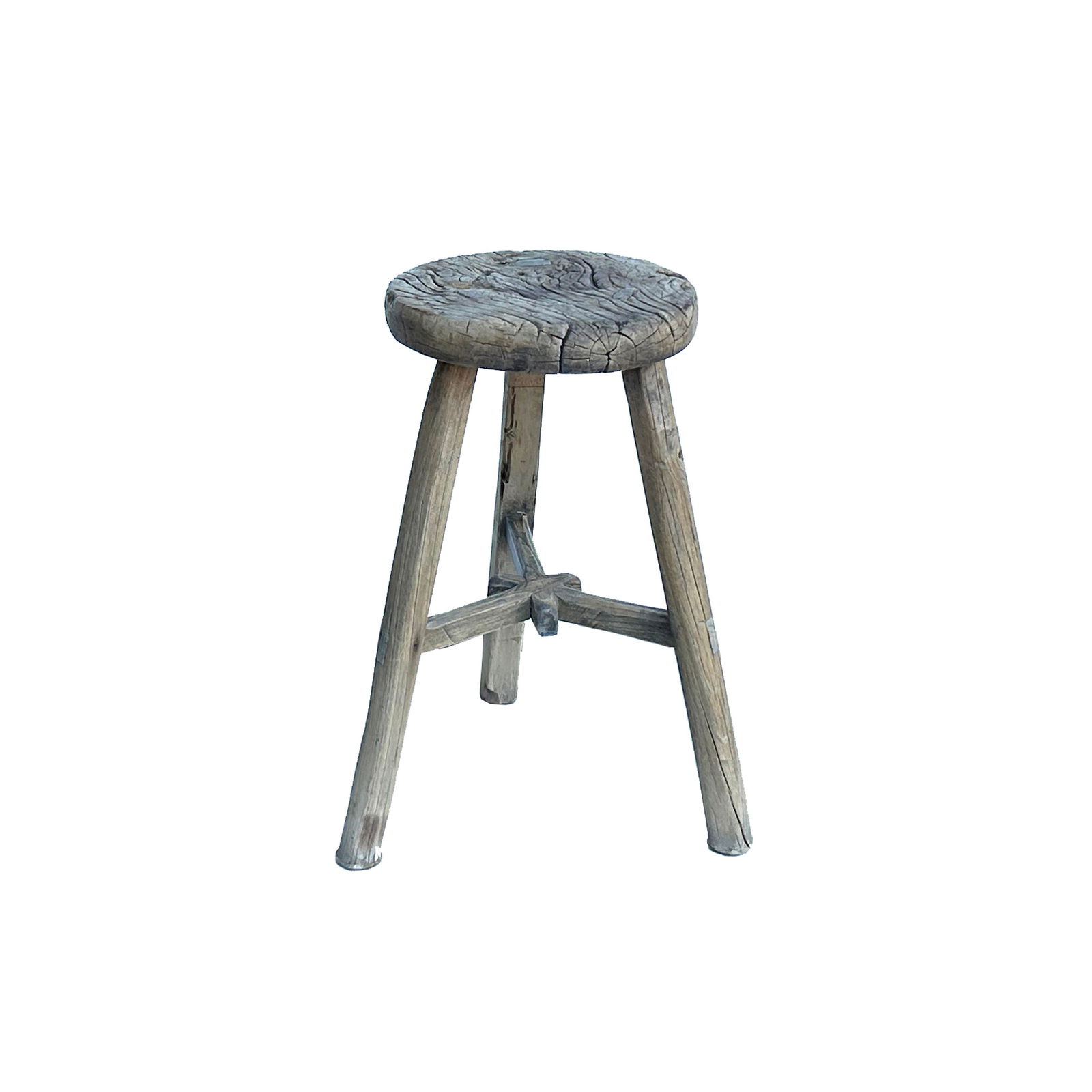Rustic Raw Rough Wood Grain Round Top Tri-Legs Stool Side Table - 2