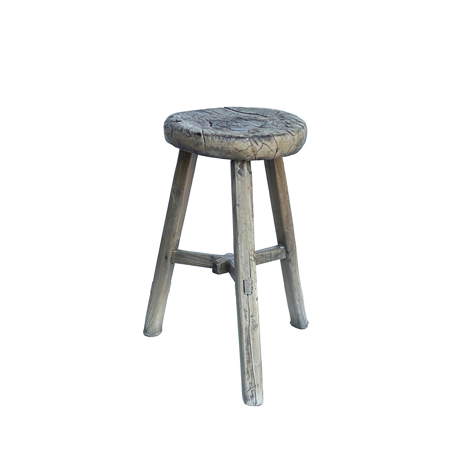 Rustic Raw Rough Wood Grain Round Top Tri-Legs Stool Side Table - 3