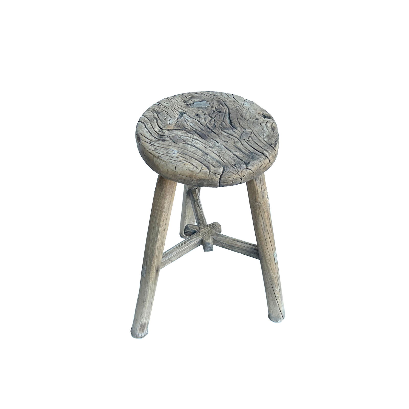 Rustic Raw Rough Wood Grain Round Top Tri-Legs Stool Side Table - 4