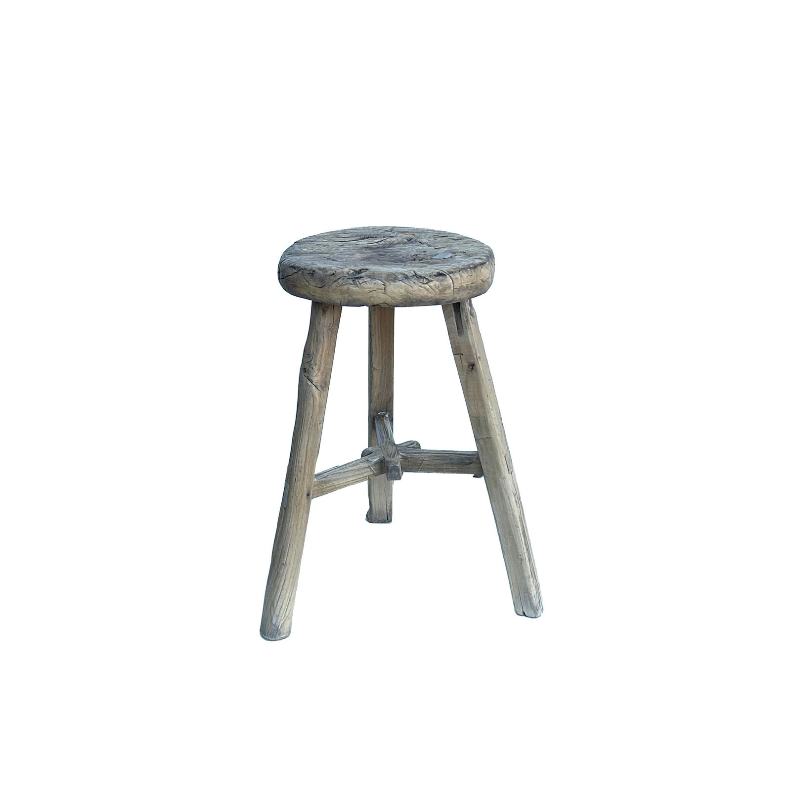 Rustic Raw Rough Wood Grain Round Top Tri-Legs Stool Side Table - 5