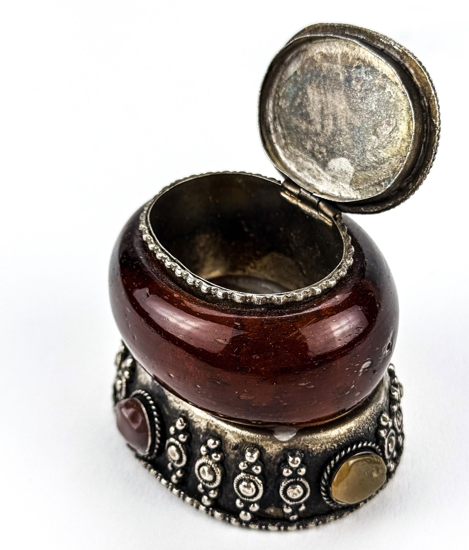 Small Vintage Hinged Lidded Glass and Stone Trinket Box. - 2