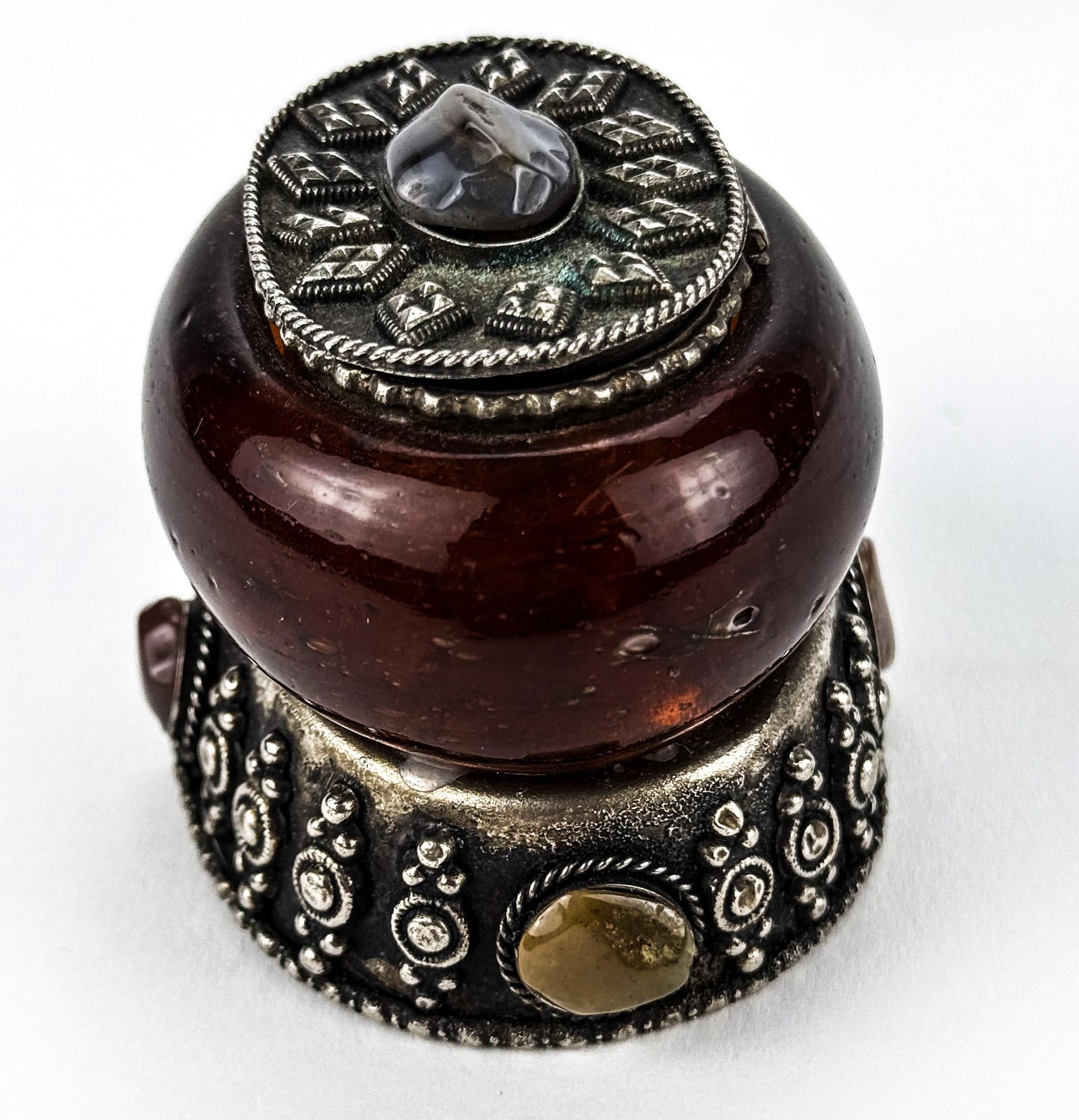 Small Vintage Hinged Lidded Glass and Stone Trinket Box. - 3