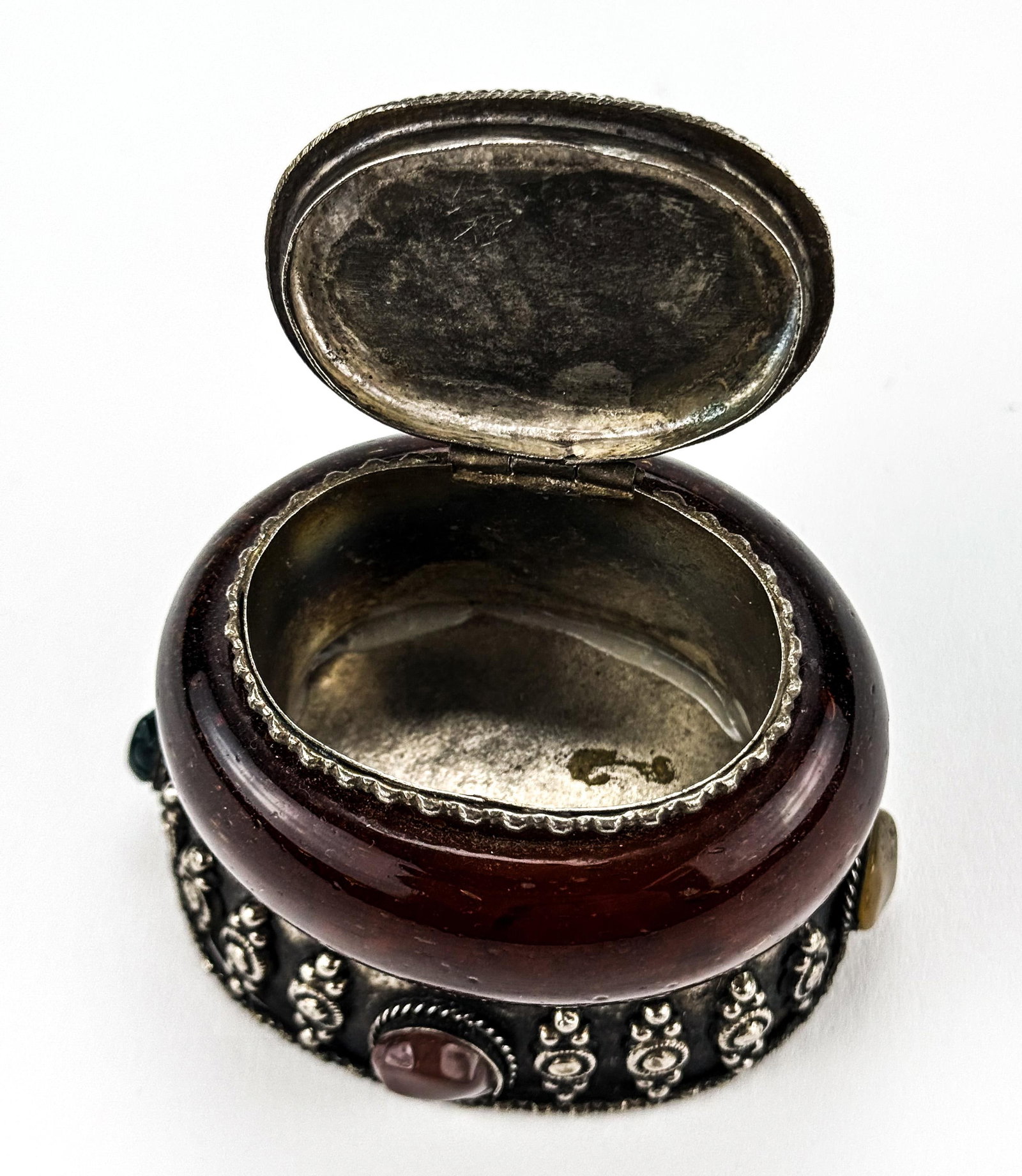 Small Vintage Hinged Lidded Glass and Stone Trinket Box. - 6