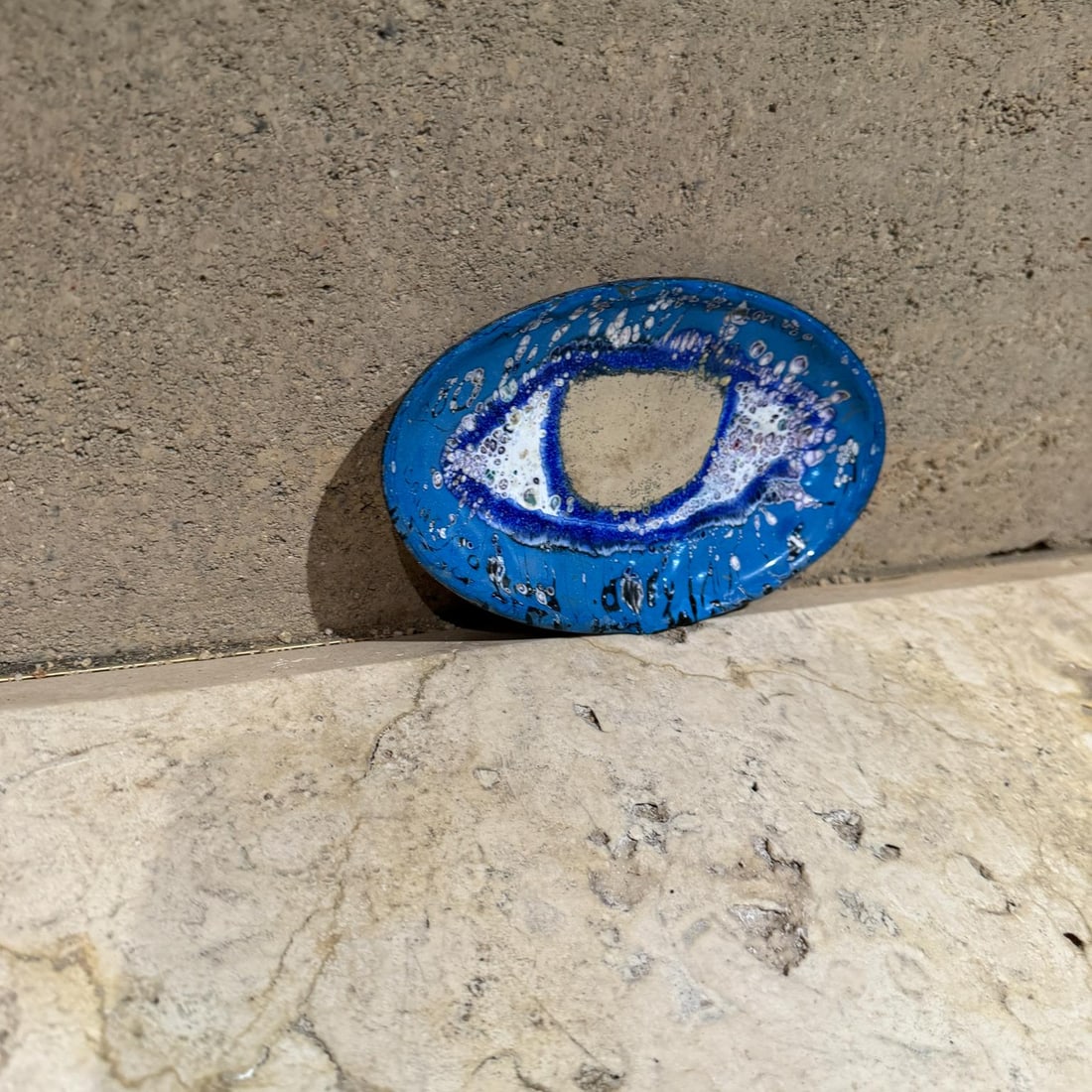 1980s Blue Enamel Eye Plate Graphic Art Ojo Azul - 2