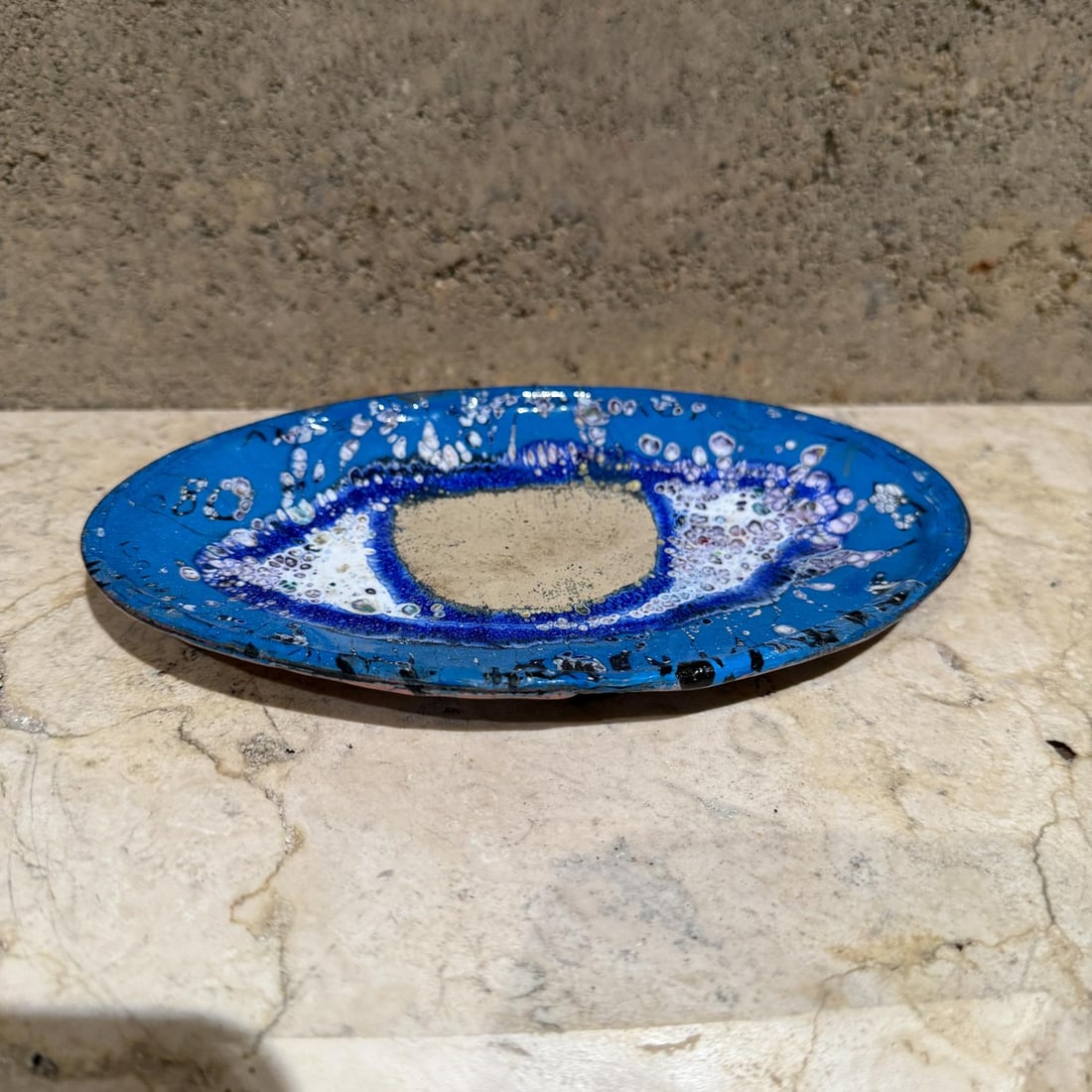 1980s Blue Enamel Eye Plate Graphic Art Ojo Azul - 3