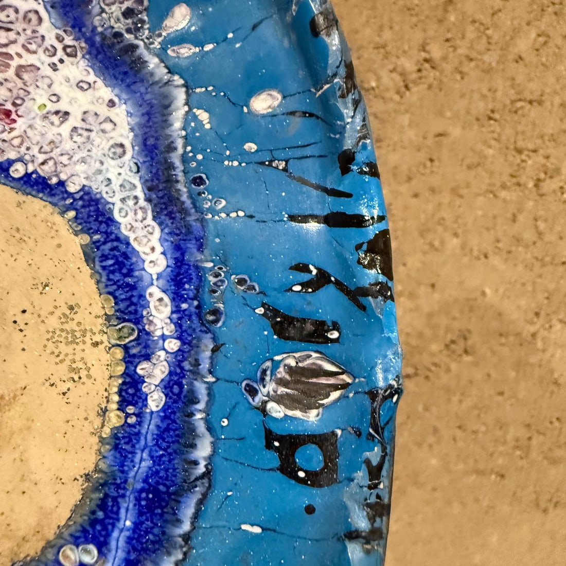 1980s Blue Enamel Eye Plate Graphic Art Ojo Azul - 4