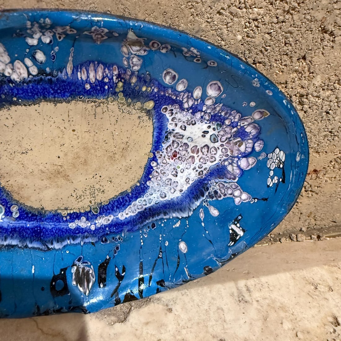 1980s Blue Enamel Eye Plate Graphic Art Ojo Azul - 5