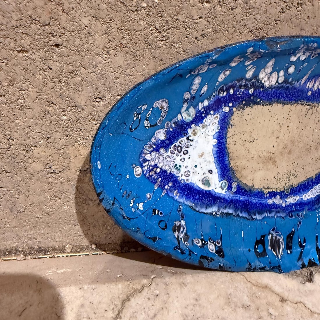 1980s Blue Enamel Eye Plate Graphic Art Ojo Azul - 6