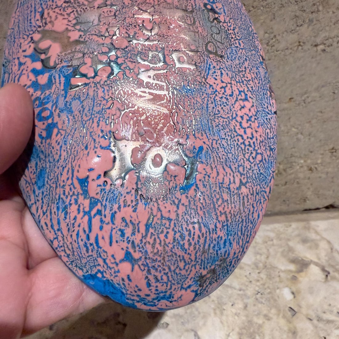 1980s Blue Enamel Eye Plate Graphic Art Ojo Azul - 8