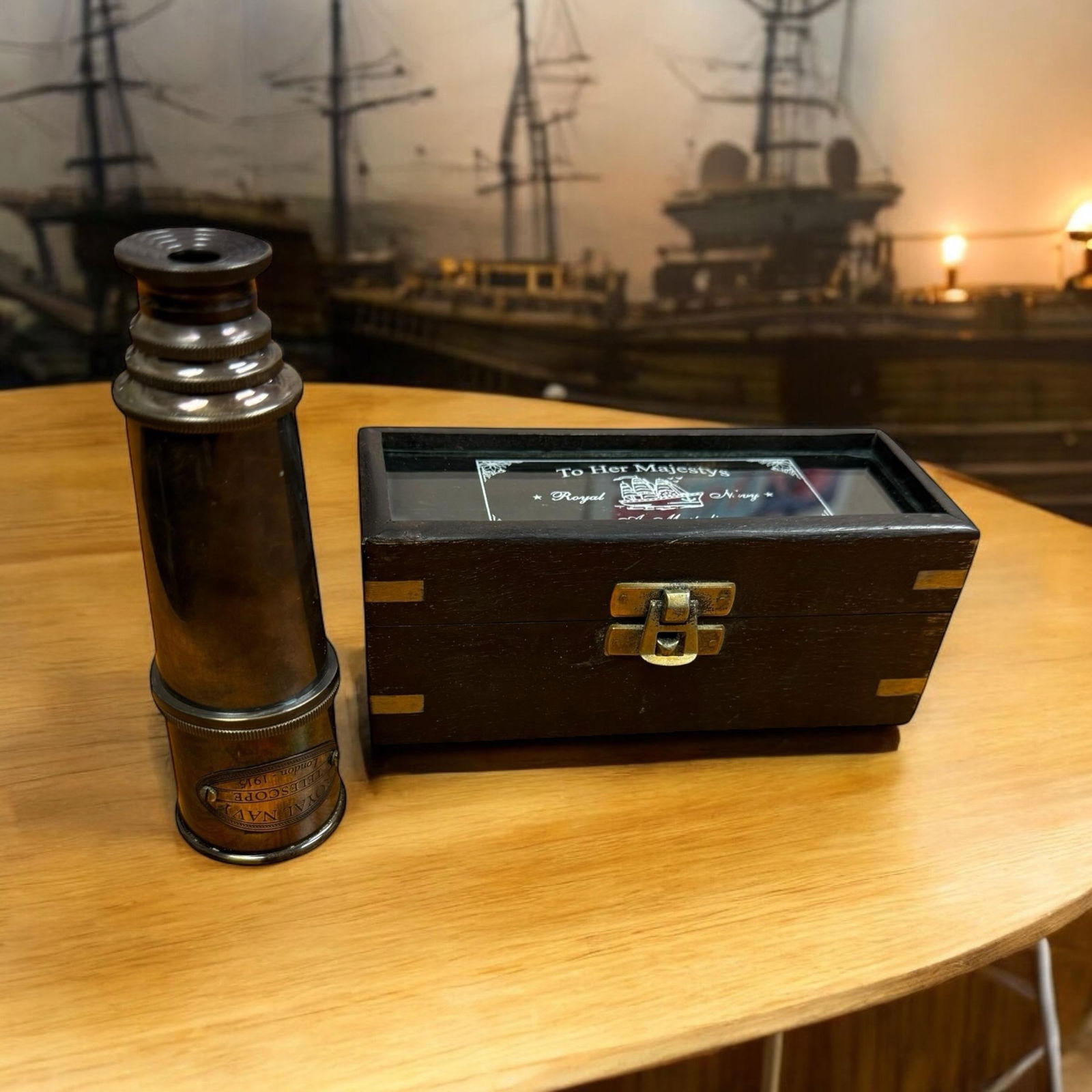 Vintage Maritime Royal Navy Brass Telescope - 2