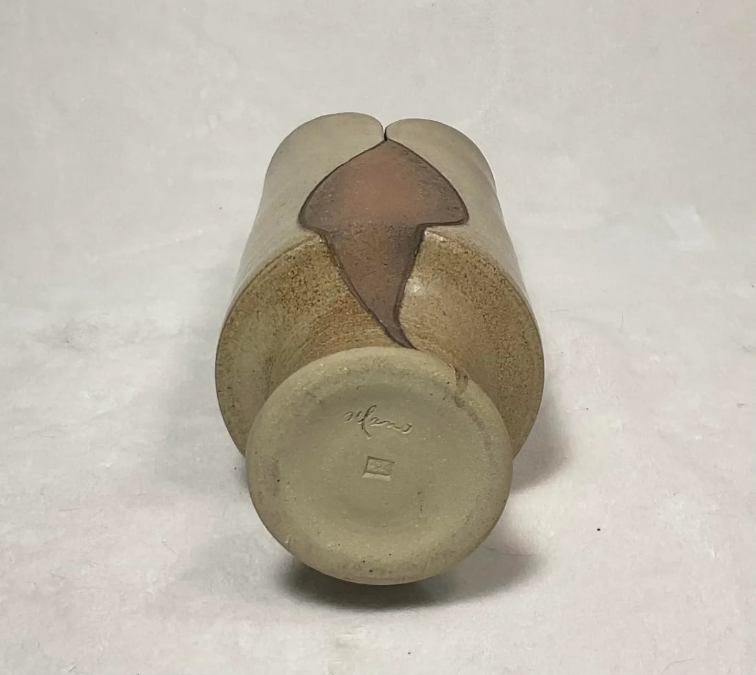 Mid-Century Modern Studio Pottery Cylindrical Pottery Vase Signed - 9
