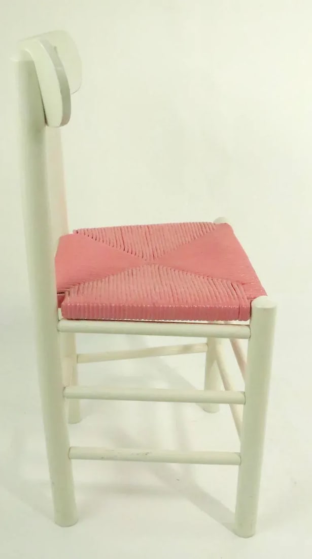 Shabby Boho Chic Rush Seat Ladder Back Chair With Bubblegum Pink Seat - 10