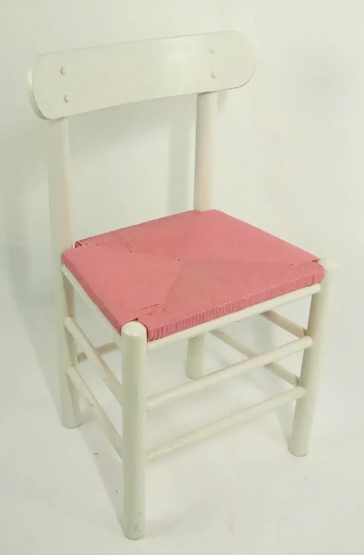 Shabby Boho Chic Rush Seat Ladder Back Chair With Bubblegum Pink Seat - 12