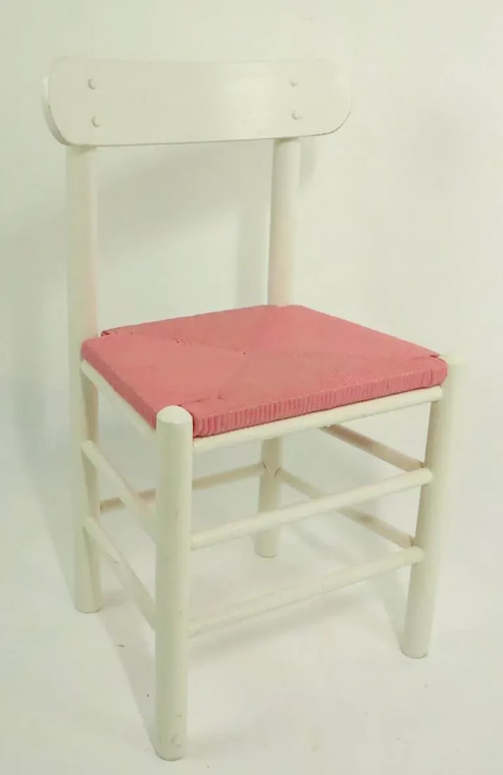 Shabby Boho Chic Rush Seat Ladder Back Chair With Bubblegum Pink Seat - 13