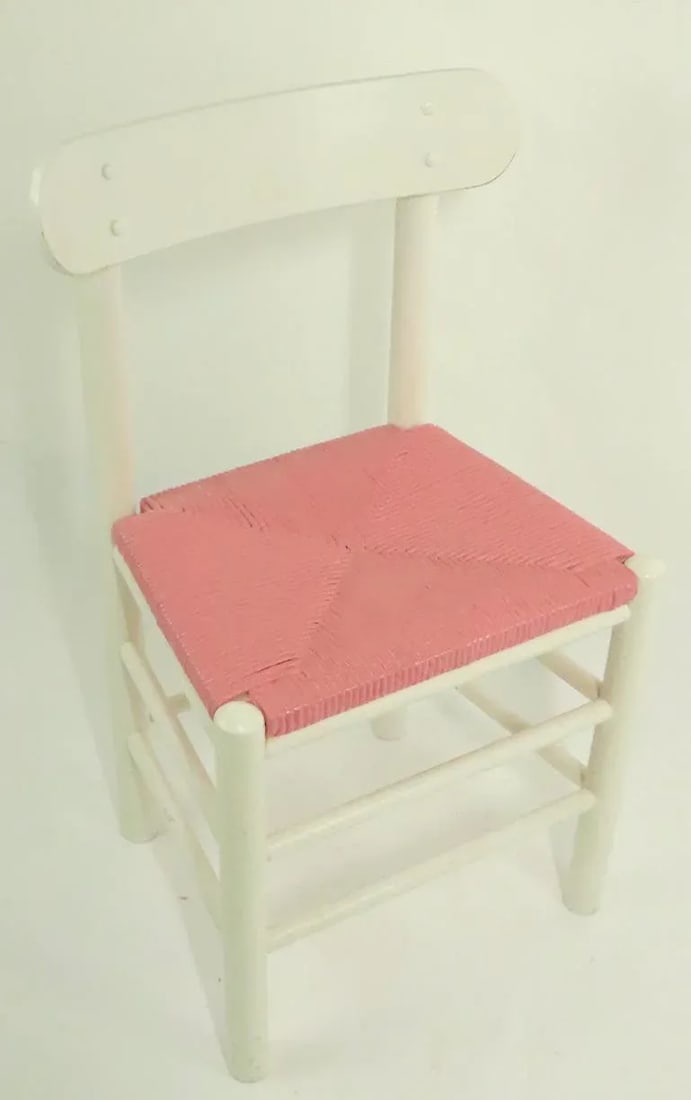 Shabby Boho Chic Rush Seat Ladder Back Chair With Bubblegum Pink Seat - 2