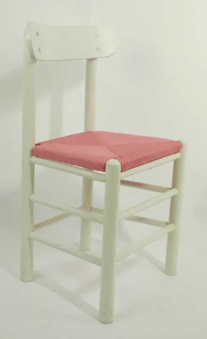 Shabby Boho Chic Rush Seat Ladder Back Chair With Bubblegum Pink Seat - 4