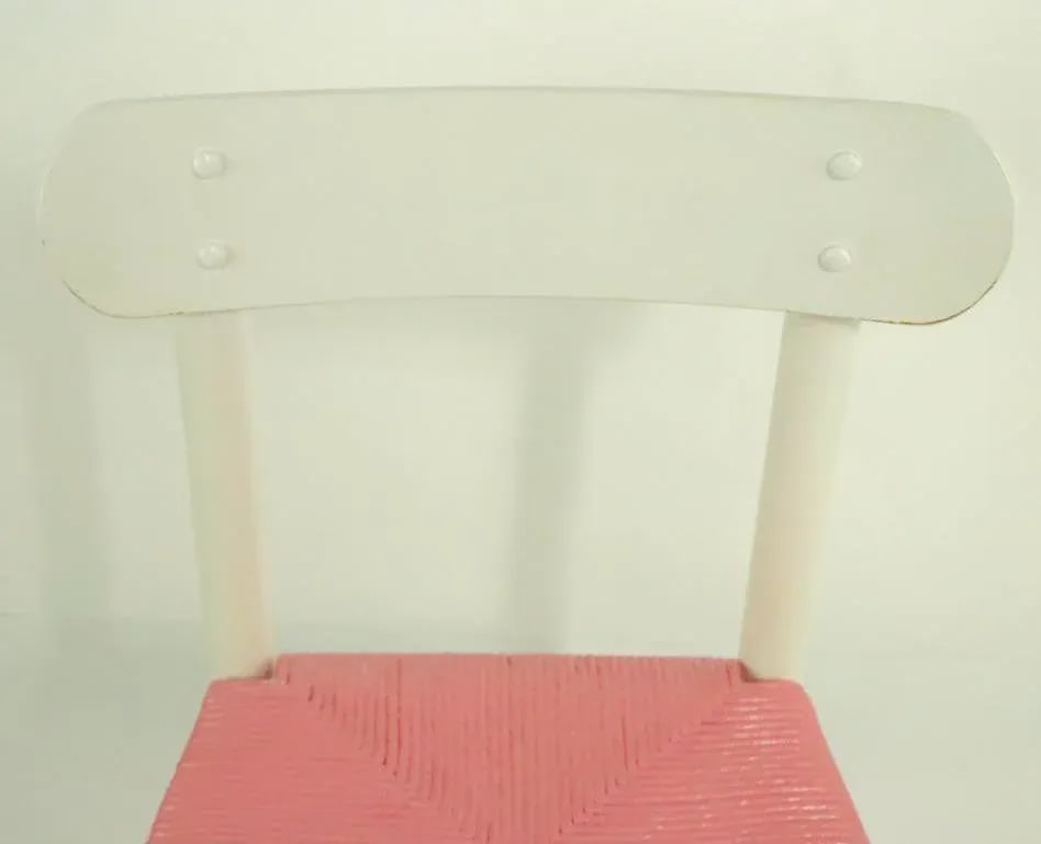 Shabby Boho Chic Rush Seat Ladder Back Chair With Bubblegum Pink Seat - 5