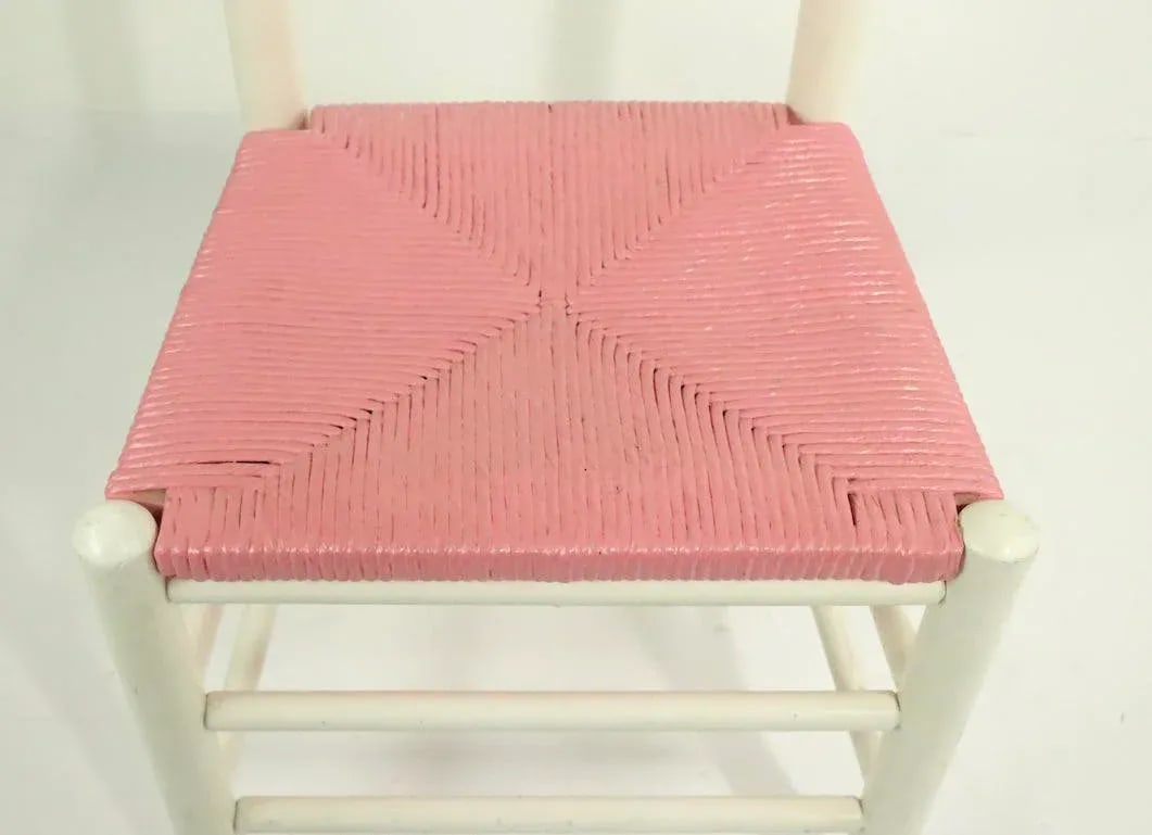 Shabby Boho Chic Rush Seat Ladder Back Chair With Bubblegum Pink Seat - 6
