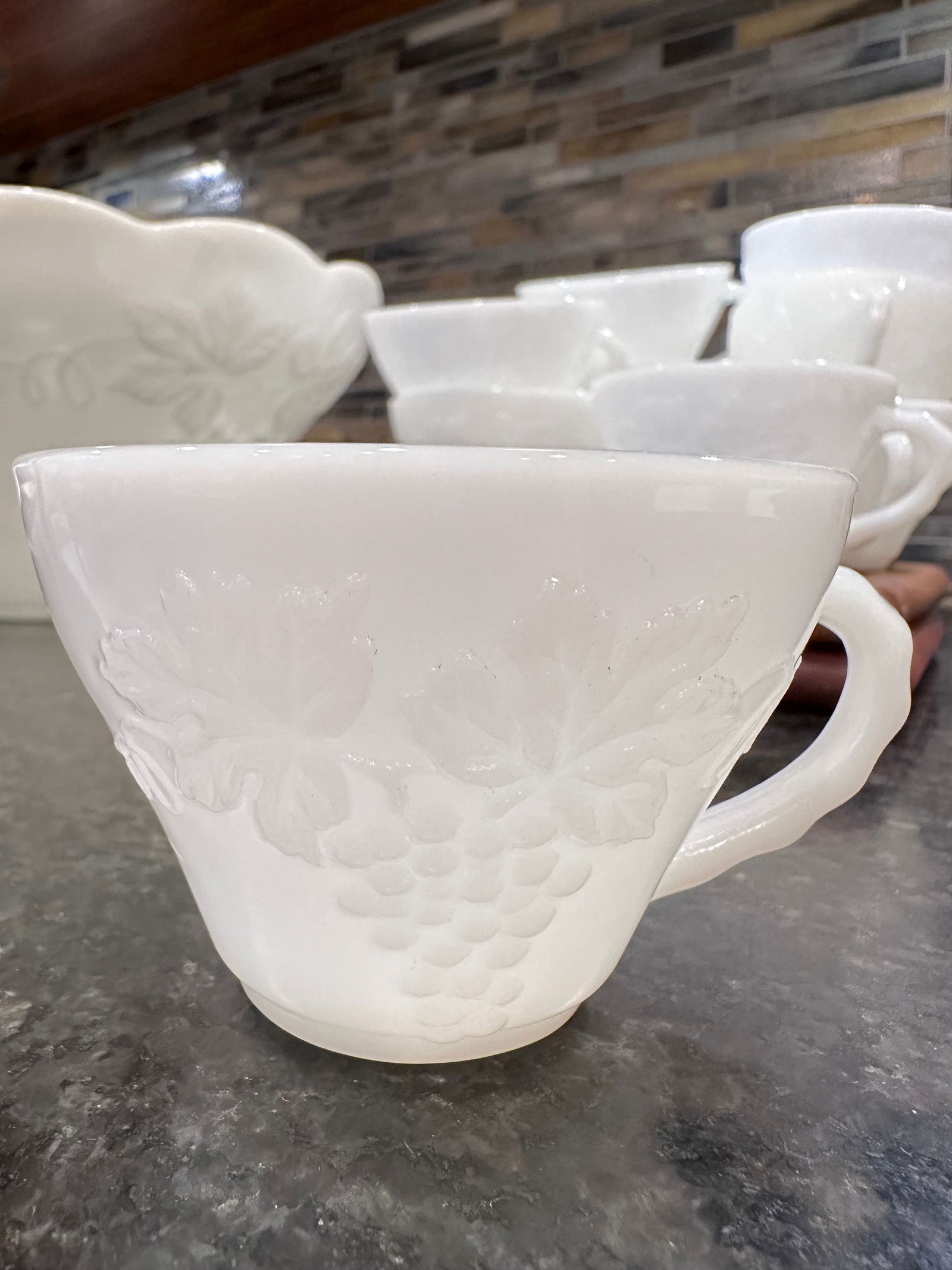 1960s Anchor Hocking Grape Vine Milk Glass Punch Bowl Set- 12 Pieces - 3