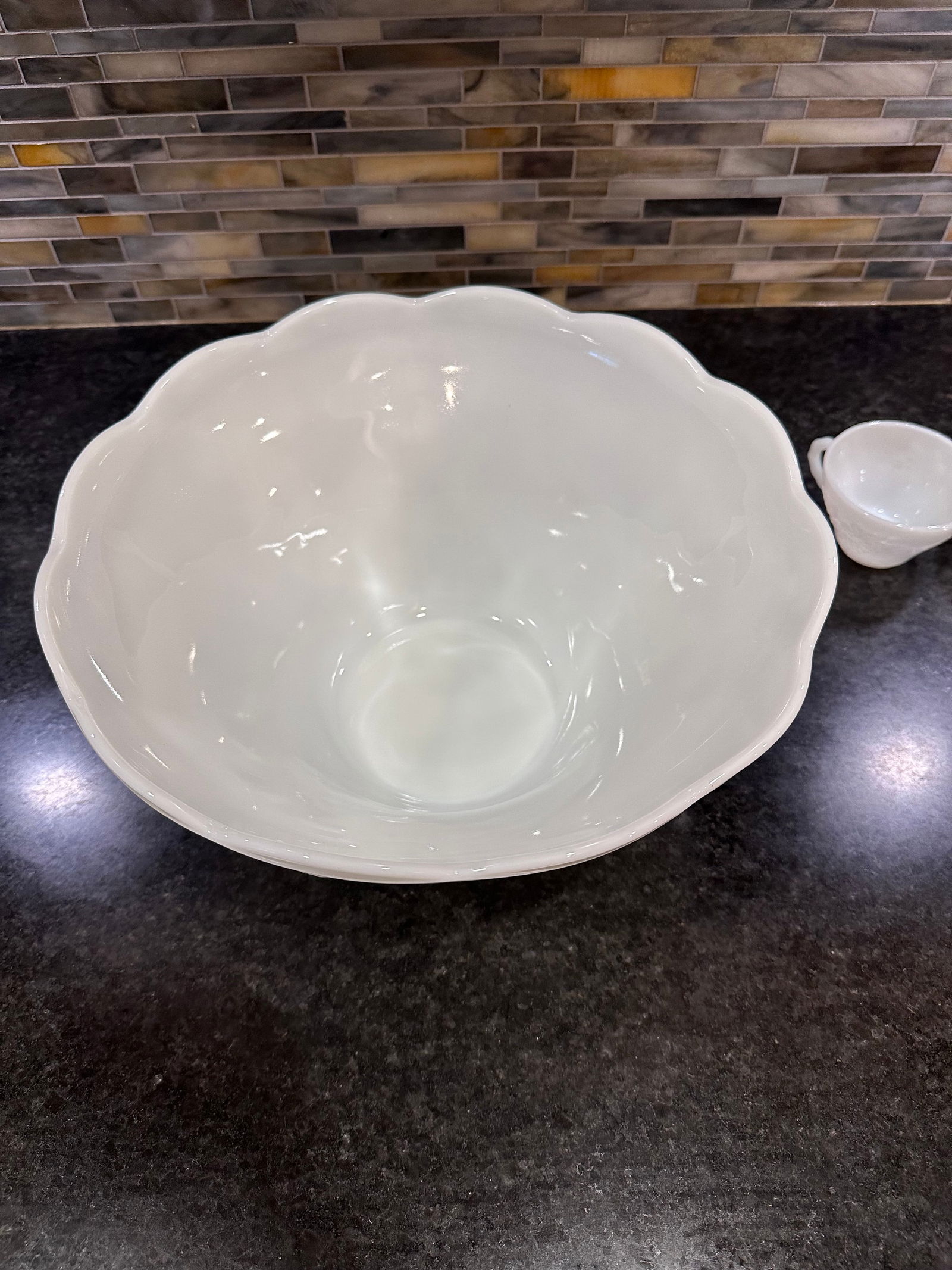 1960s Anchor Hocking Grape Vine Milk Glass Punch Bowl Set- 12 Pieces - 4