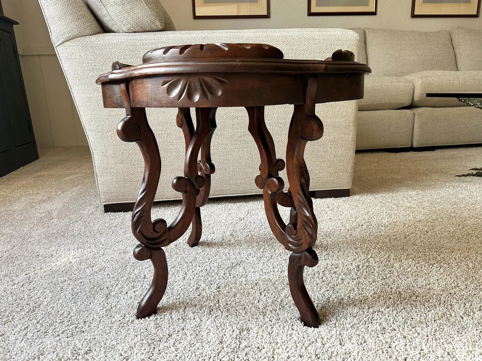 1920s Antique Victorian Dark Stain Carved Wood Tray Cocktail Table - 10