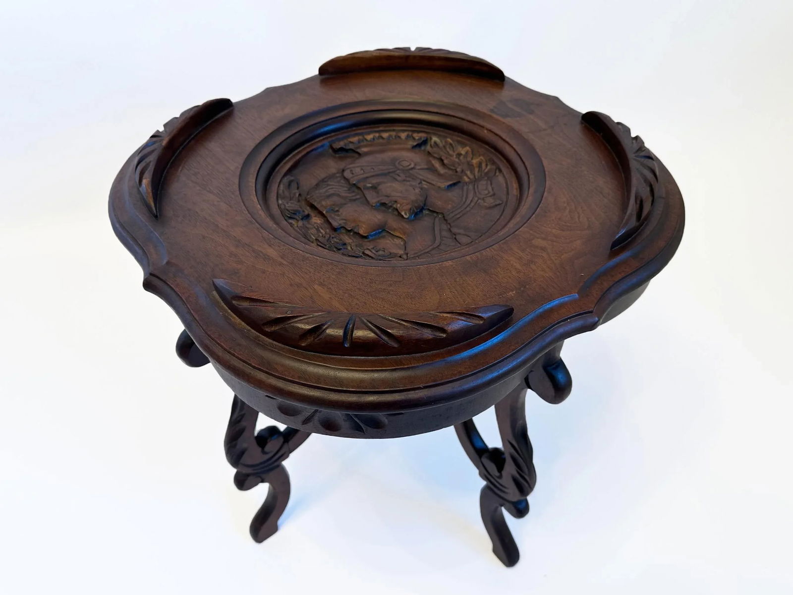 1920s Antique Victorian Dark Stain Carved Wood Tray Cocktail Table - 4