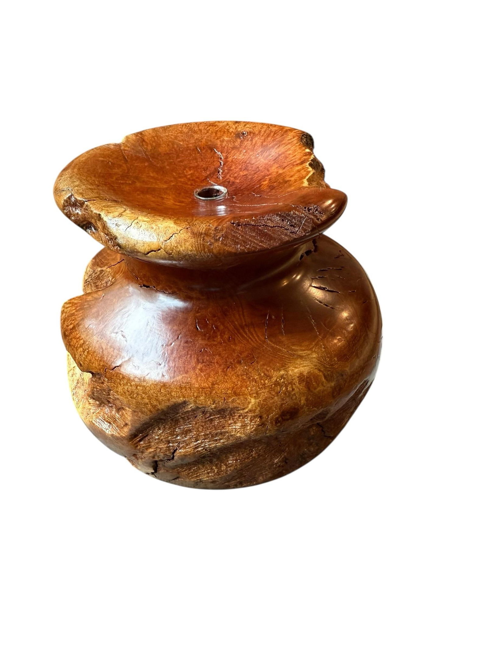 Vintage Burlwood Hand Turned Vase Brutalist Decor - 6