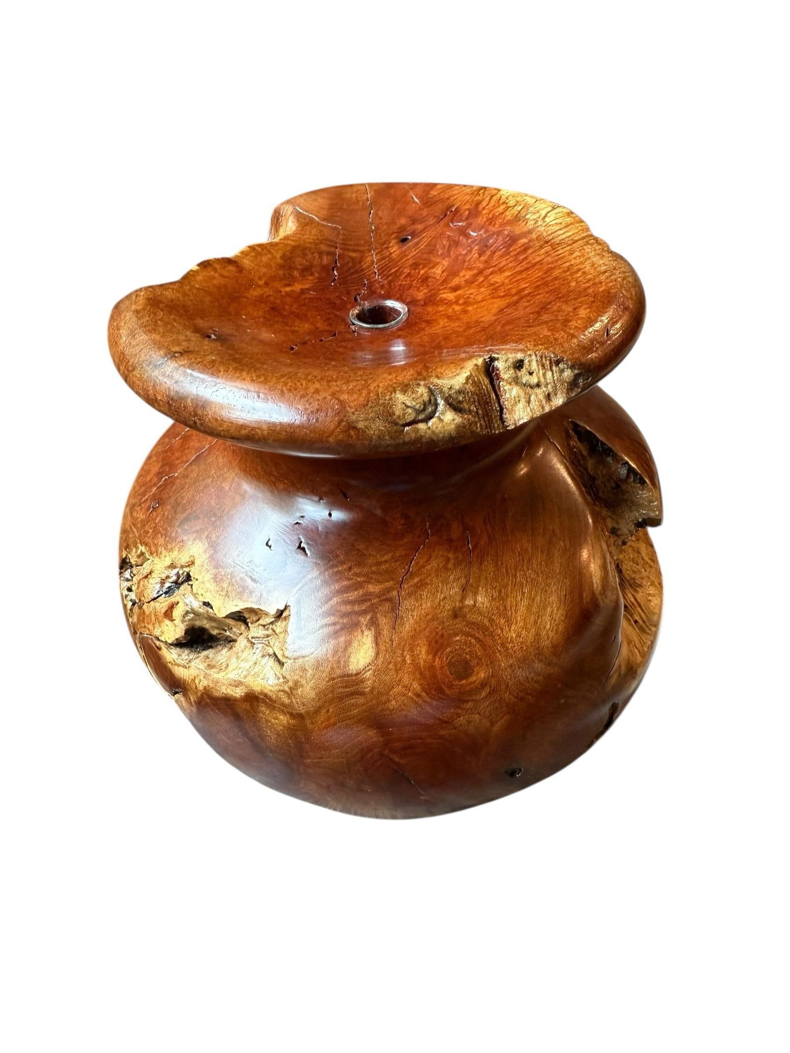 Vintage Burlwood Hand Turned Vase Brutalist Decor - 7