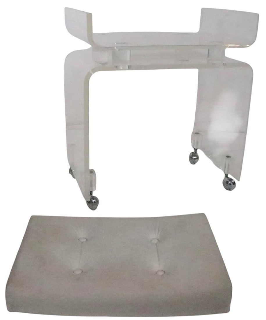 Hollywood Regency Lucite Vanity Bench on Wheel Coaster Feet C 1970/80s - 4