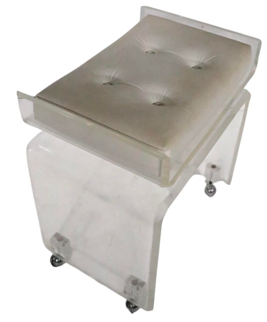Hollywood Regency Lucite Vanity Bench on Wheel Coaster Feet C 1970/80s - 6