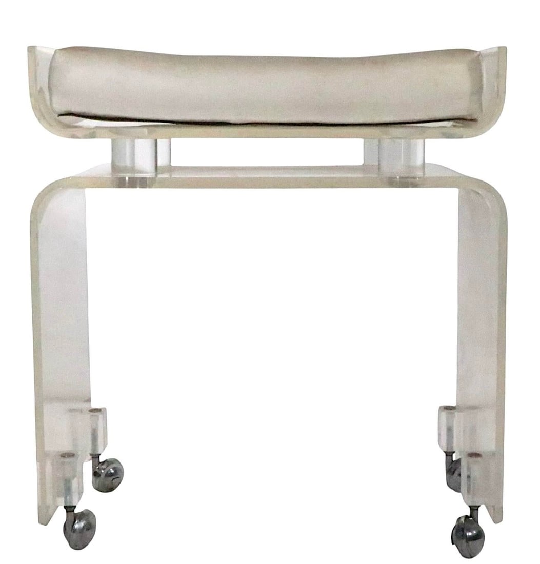 Hollywood Regency Lucite Vanity Bench on Wheel Coaster Feet C 1970/80s - 7