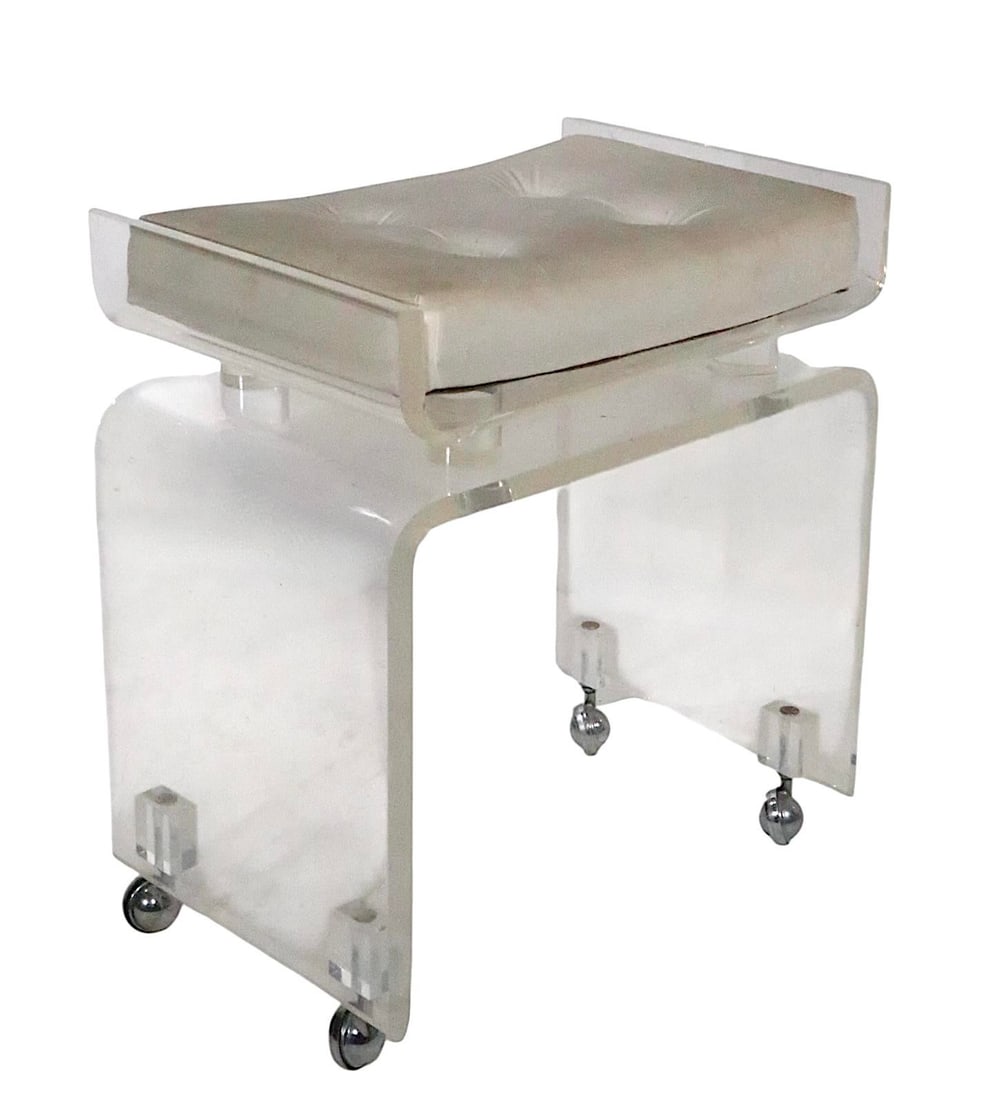 Hollywood Regency Lucite Vanity Bench on Wheel Coaster Feet C 1970/80s - 9