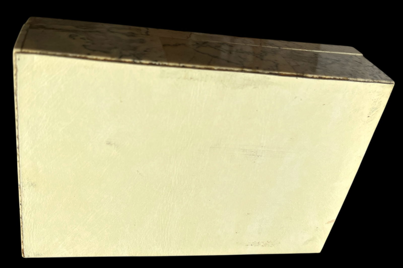 1980s Vintage Postmodern Tessellated Cream and Black Stone Box With Domed Lid and Black Marble Inlay - 6