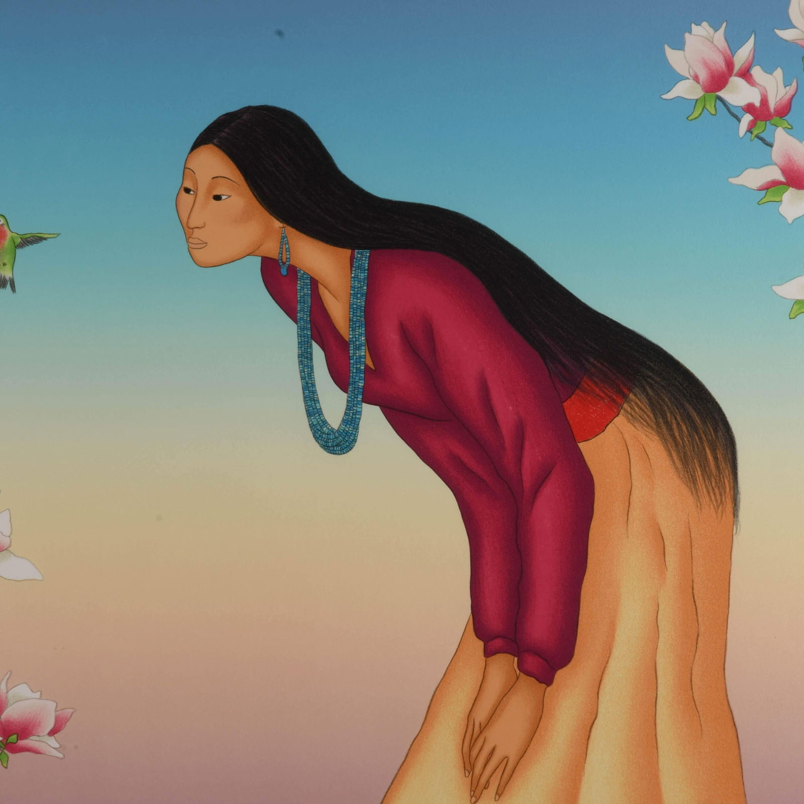 Framed Signed R C Gorman Limited-Edition 54/150 Lithograph "Tulip Tree" - 2