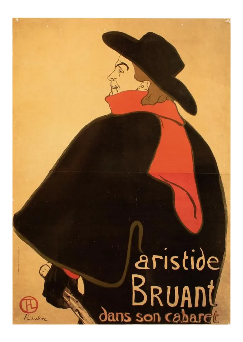 1993 After Henri De Toulouse-Lautrec Large "Poster for Singer Aristide Bruant", First German Edition: An excellent lposter after the original "Poster for Singer Aristide Bruant" (1893) by French painter, printmaker, draughtsman, caricaturist, and illustrator Henri de Toulouse-Lautrec (1864-1901). Prin