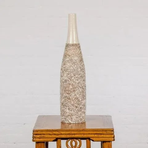 Earthy Brown and Cream Ceramic Vase with Energetic Dripping DÃ©cor - 4